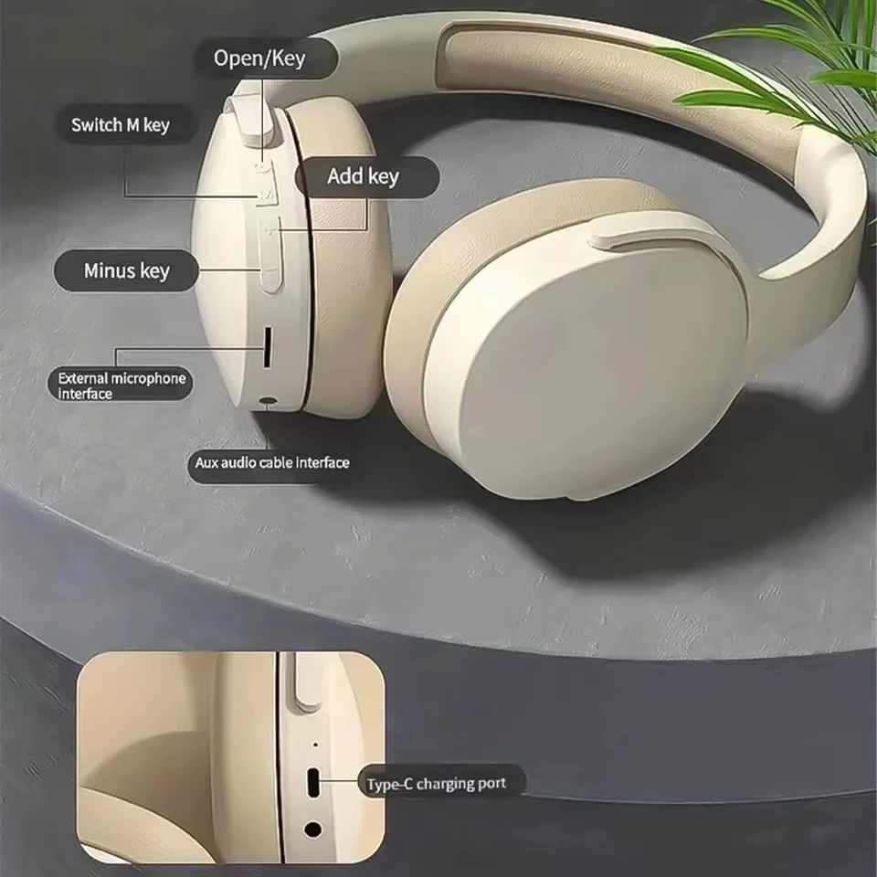 Wireless Bluetooth 5.3 Headphones Over Ear HIFI Stereo Headsets True Sports With Earphones TF/AUX Music Player With Mic