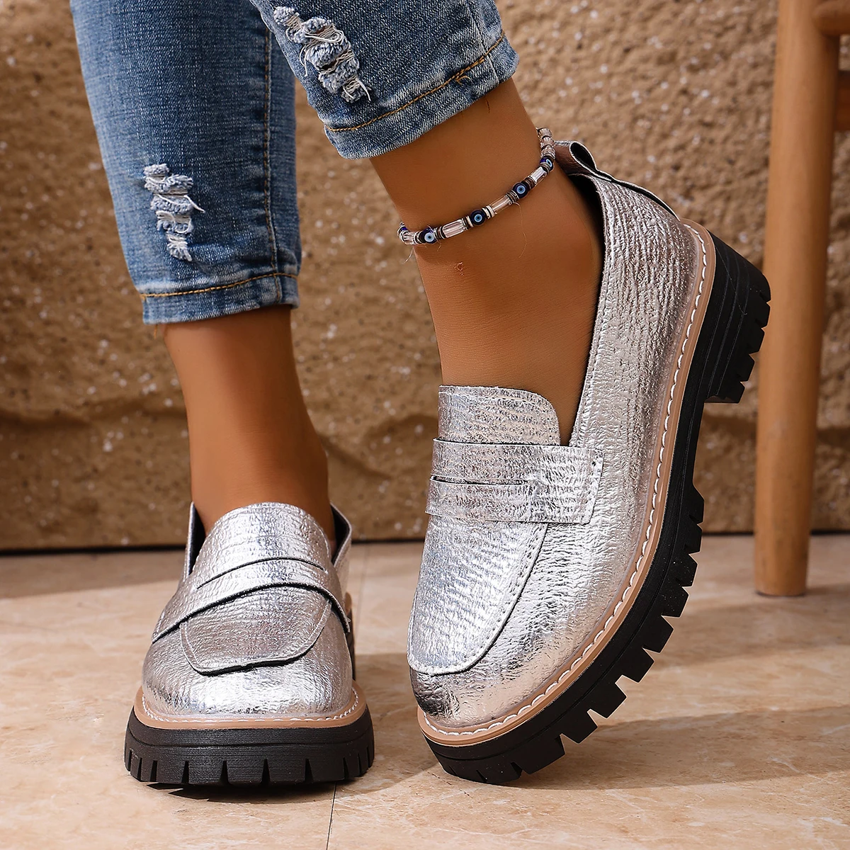 Women Loafers Spring Autumn Leisure Sneakers Women Thick-soled Round Heads Shoes Non-slip Wear-resistant Low-top Shoes Women