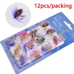 12 Pcs Insect Fly Fishing Lures Artificial Fishing Bait Feather Hooks Carp Fishing Bait for Fishing Single Treble Hooks