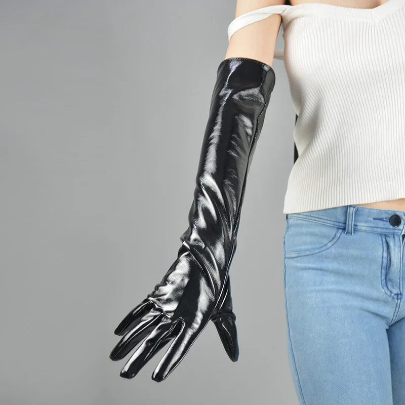 

1Pair Fashion Patent PU Leather Extra Long Gloves Women Ladies Long Sunscreen for Dress Stage Performance Mittens