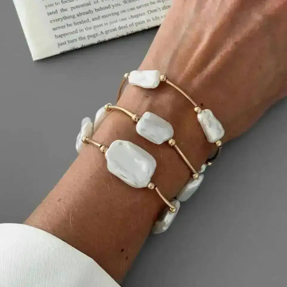 

PuRui 3 Pcs/Set Creative Irregular Imitation Pearl Chain Bracelet 2026 New Trend Elegant Stackable Bangle Wedding Jewelry Gifts