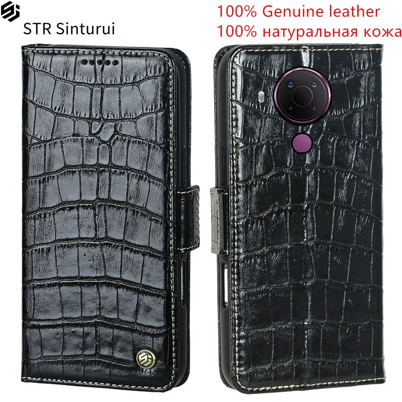 

STR 100% Genuine crocodile grain leather card Slot Wallet Cover For Nokia 7.2 6.2 5.4 5.3 1.4 X30 Flip shockproof phone Case