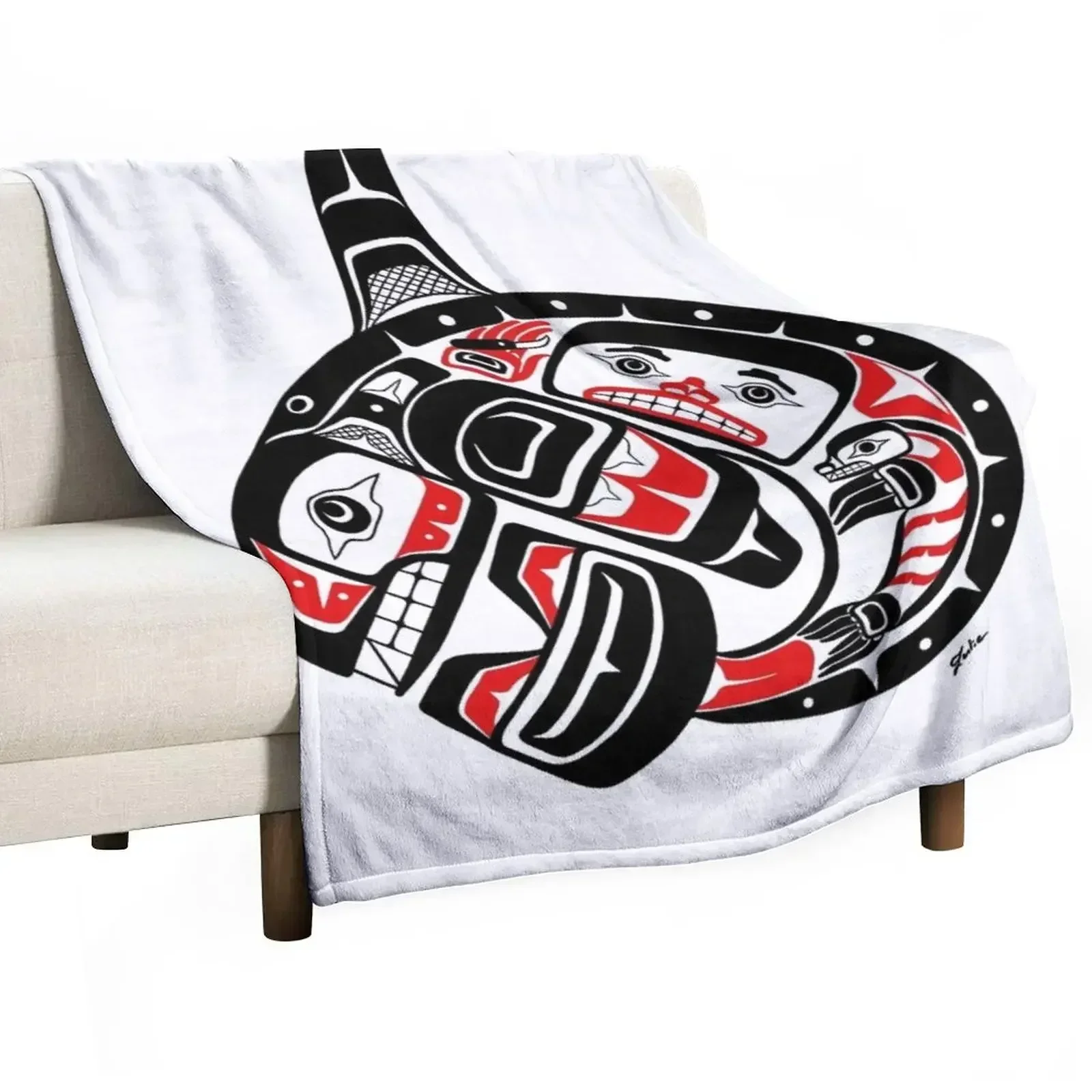 BLACKFISH - PNW Alaska, Tlingit style orca killer whale Throw Blanket Single Luxury Brand Picnic Camping Sofa Blankets