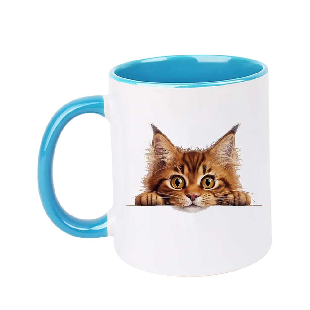 11oz Cute Ginger Kitten Print Ceramic Coffee Mug Adorable Cat Face Design Tableware for Home Office Birthday Party Christmas Hol