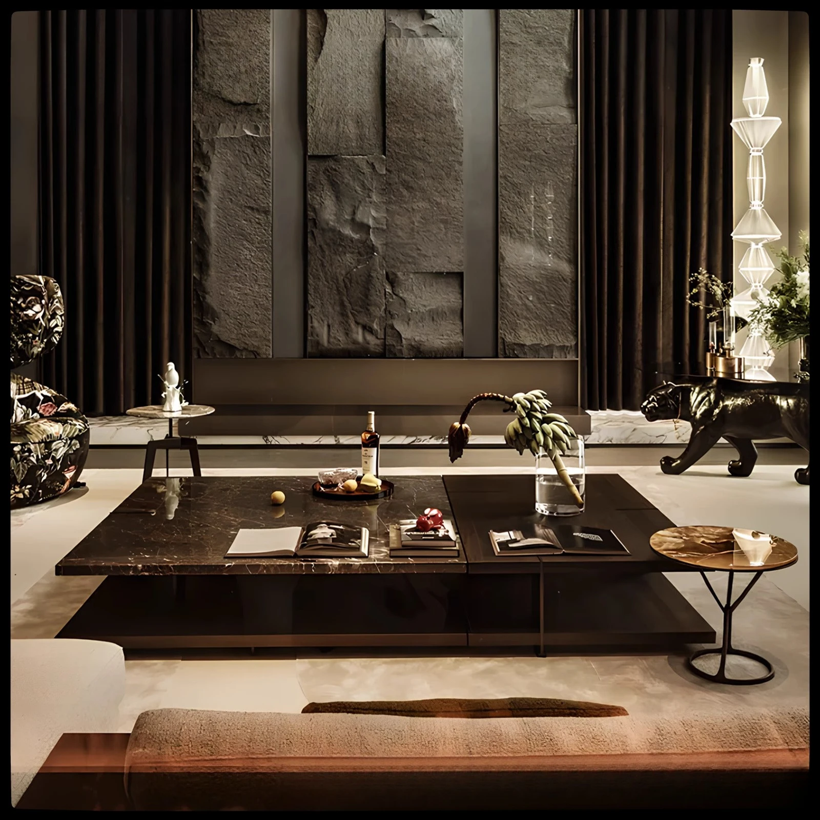 Meja kopi minimalis Italia abad pertengahan kombinasi persegi lempengan batu marmer kayu solid kesederhanaan modern rasa canggih