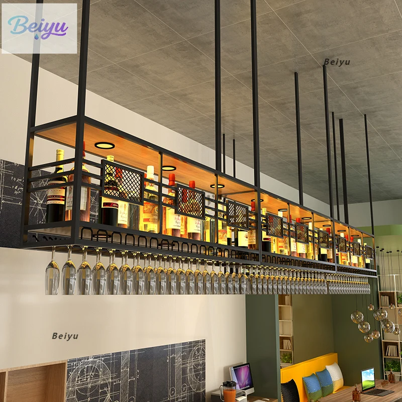 Bar wine rack Hanging wine cabinet Shelf upside down red wine glass rack  bottle rack Industrial wind hanging cup holder