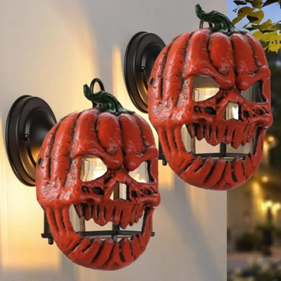 Confezione da 2 coperture per luci per portico di Halloween per decorazioni esterne Set di ornamenti di scheletro e zucca Ideale per la porta d'ingresso del garage del portico