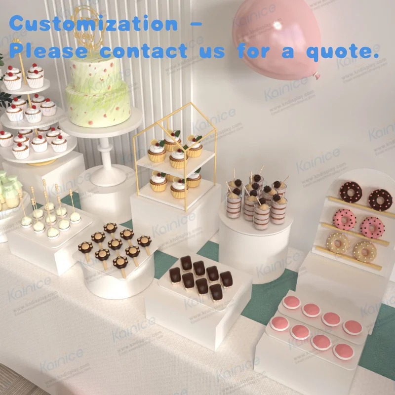 custom.Kainice Metal Display Cake square Plinth Exhibitions Weddings Round Cube Display Racks White Acrylic Wedding Cylinder