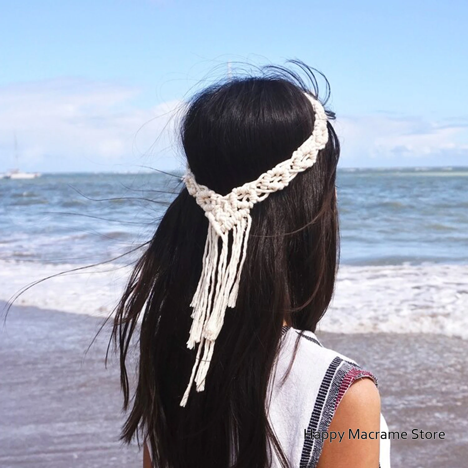 Boho Macrame Veil Wedding Headpiece Bridal Bridesmaid Gift Hairpiece Beach Photoshoot Short Veil Cotton Rope Hand Woven Headdres