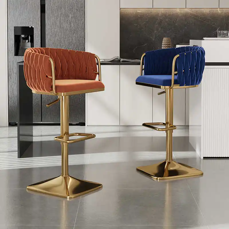 Luxurious Home Bar Counter Stools with Backrest Synthetic Leather Metal Bar Chairs for Kitchen and Exterior Use