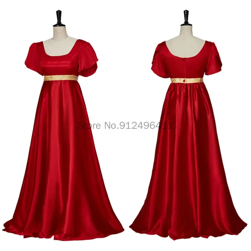 Medieval Regency Bridgerton Dress Satin Vintage Victorian Ball Gown High Waistline Jane Costume Cosplay Tea Dress for Women JS94