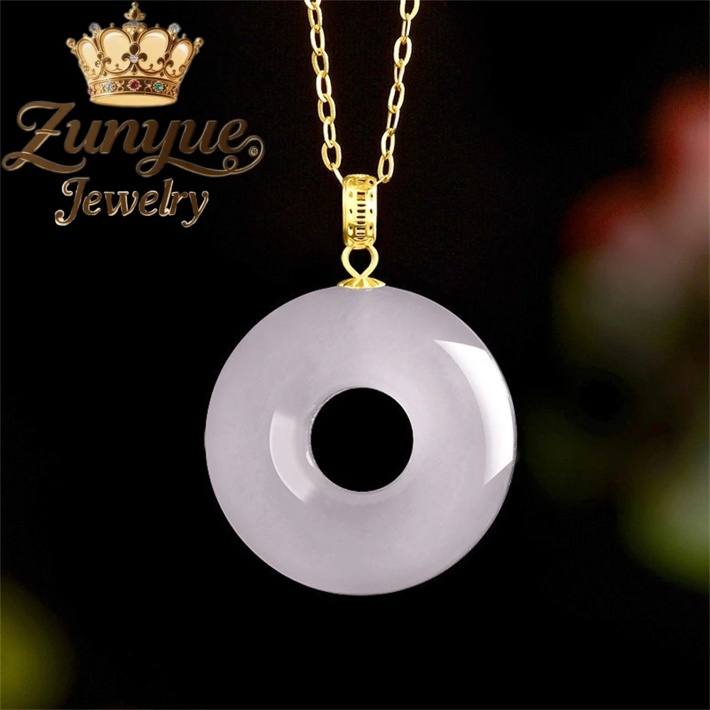 

Genuine Natural Old Material Hetian Jade Smoke Purple Doughnut Pendant 18k Gold Inlaid Jade Simple Necklace Pendant
