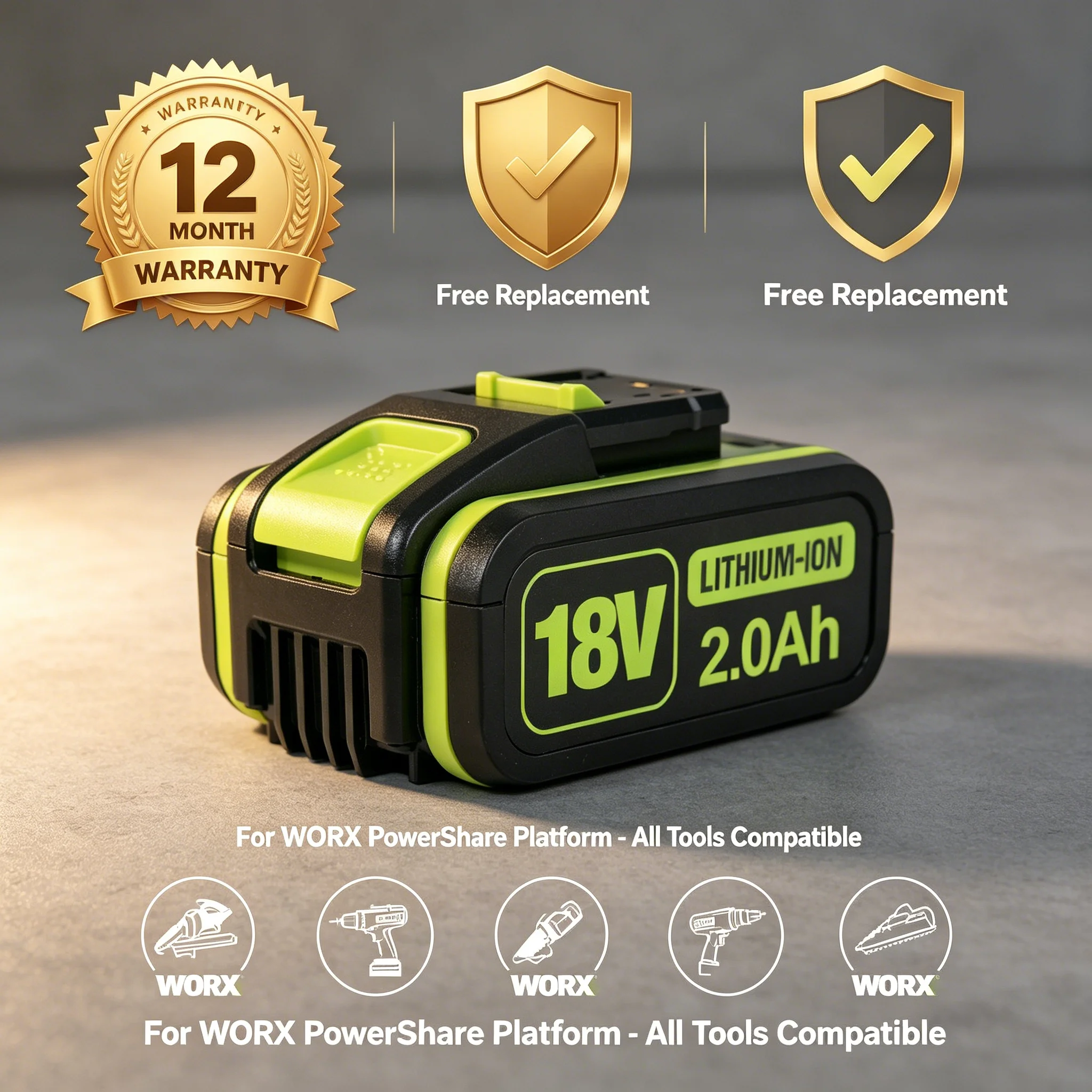 Replacement For  WORX 18V 2000mAh Rechargeable Lithium Battery Electric Tool WA3551 WA3553 WX390 WX176 WX178 WX386 WX678