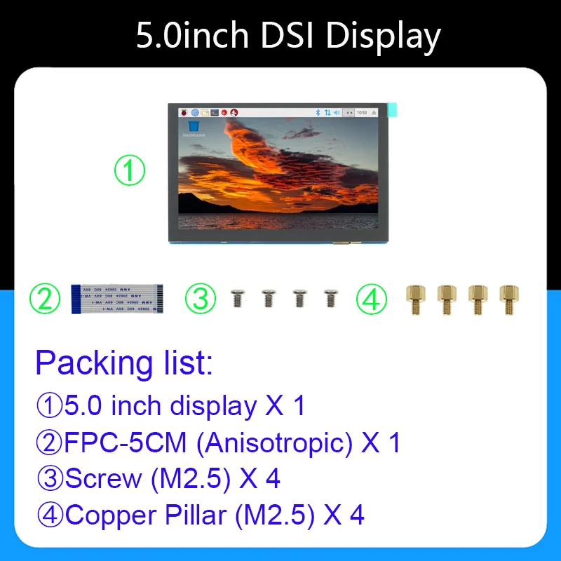 MIPI IPS TFT DSI 멀티 터치 정전식 터치 패널, LCD 모듈 디스플레이 모니터 화면, 라즈베리 파이용, 5.0 인치, 5.0 인치, 800*480