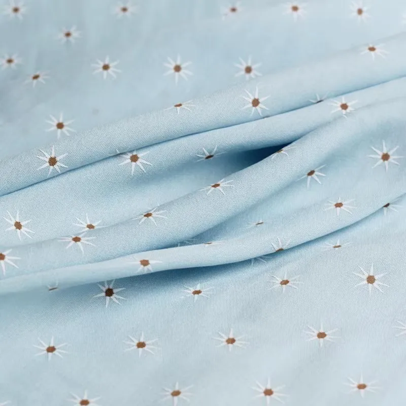 Redraspberry  210g Small sunflowers printed linen sky blue fabrics clothes Garment sewing materials Free shipping