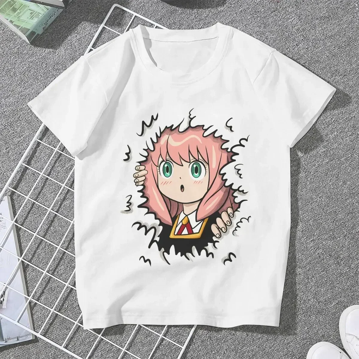 Anya Cute Anime Spy Family Women T Shirt Fibre Fashion O-Neck Polyester TShirt Aesthetic Clothes