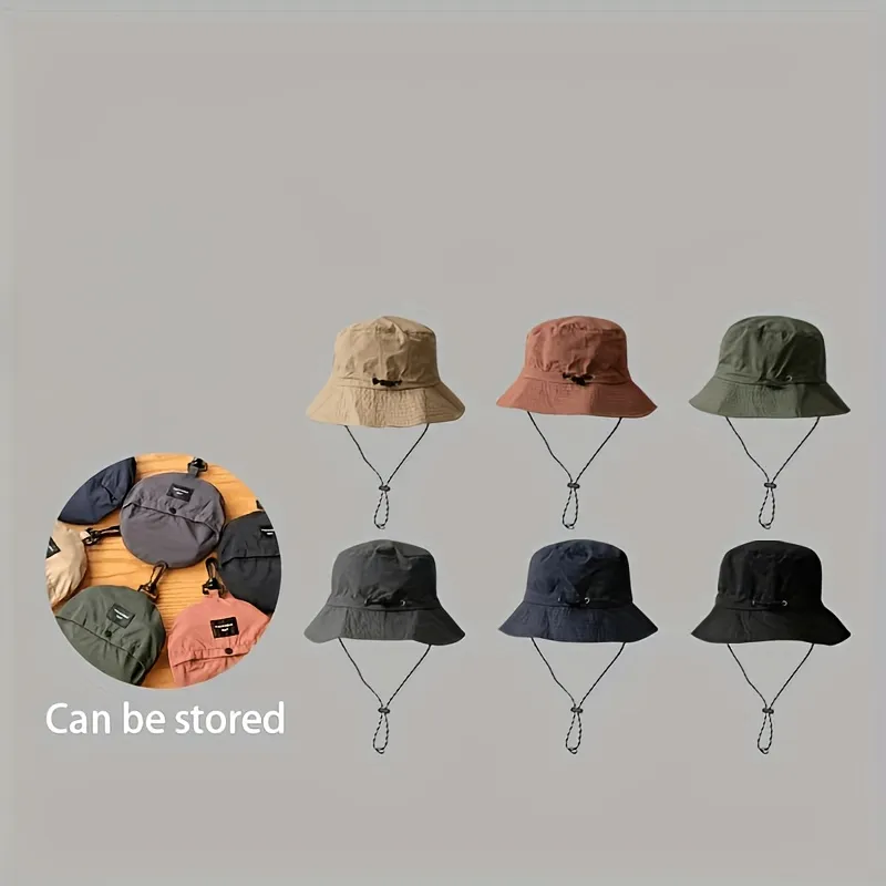 1PC Unisex Outdoor Sun Hat with Windproof Cord&Adjustable Strap,Foldable Wide Brim Fishing Hat for Beach, ravel,Camping&Safari - Detail Angle #02