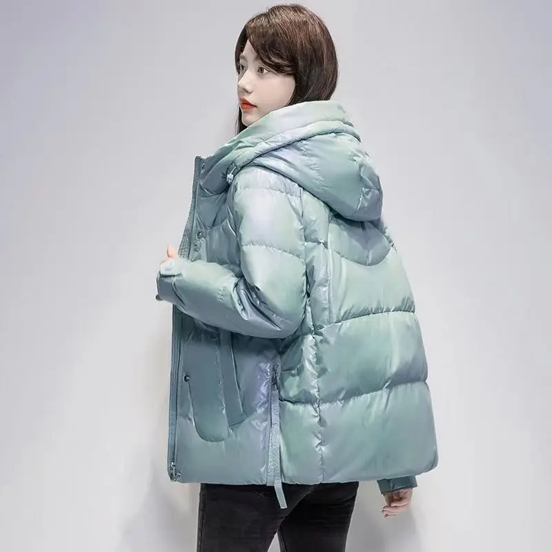 2024 New Fashion Down Cotton Jacket Short Korean Version Bright Face Disposable Thick Winter Coat Printed Explosive Cotton Co