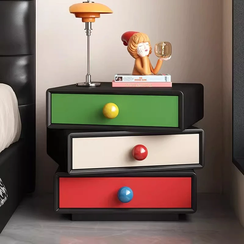 

Dopamine solid wood bedside table bedroom rotating storage side cabinet cute children's style girl storage three-bucket cabinet