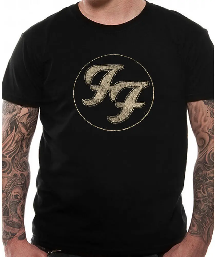 T Shirt FF Gold Logo Official Distressed Dave Grohl Black NEW S-2XL