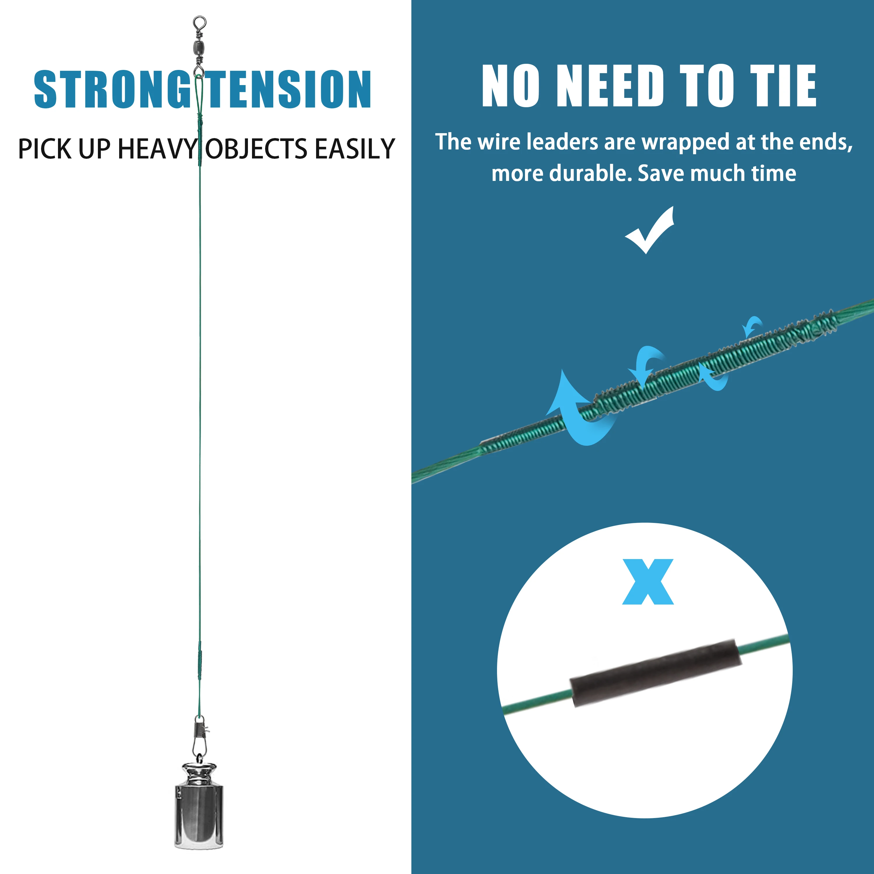Línea líder de pesca de 60 uds., líder de alambre de acero inoxidable, líderes de señuelos de pesca para aparejo de bagre, líderes de pesca de 15cm/20cm/25cm