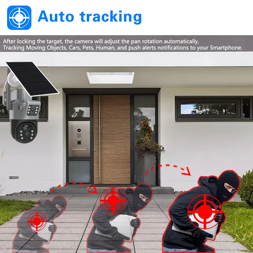 Imagem -04 - Câmera Solar ip Ptz sem Fio 4g Cartão Sim ao ar Livre Lente Dupla Detecção Humana Pir Câmera de Vigilância de Segurança Cctv 4k 8mp