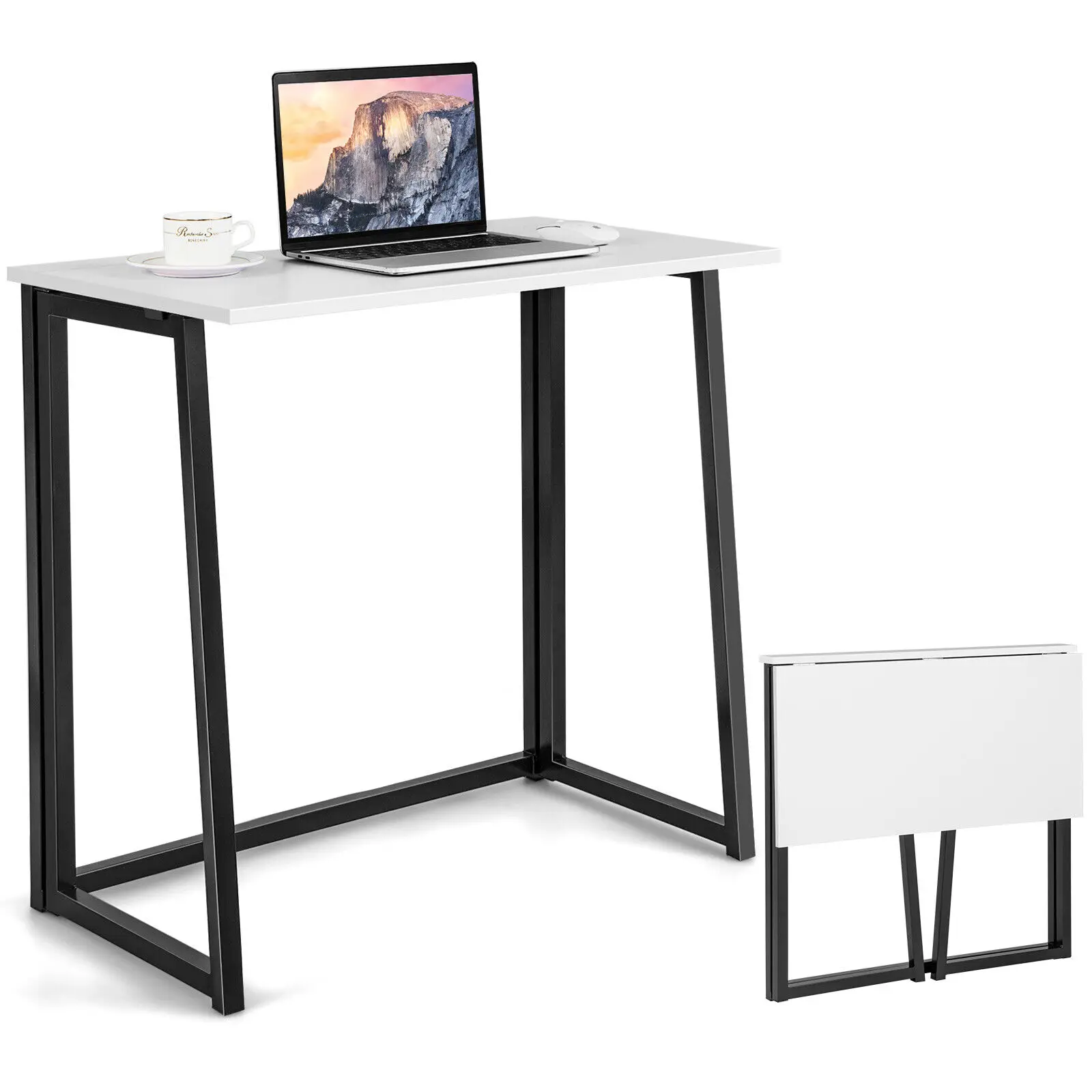 Costway Folding Computer Desk Study Writing Workstation No Assembly Required White