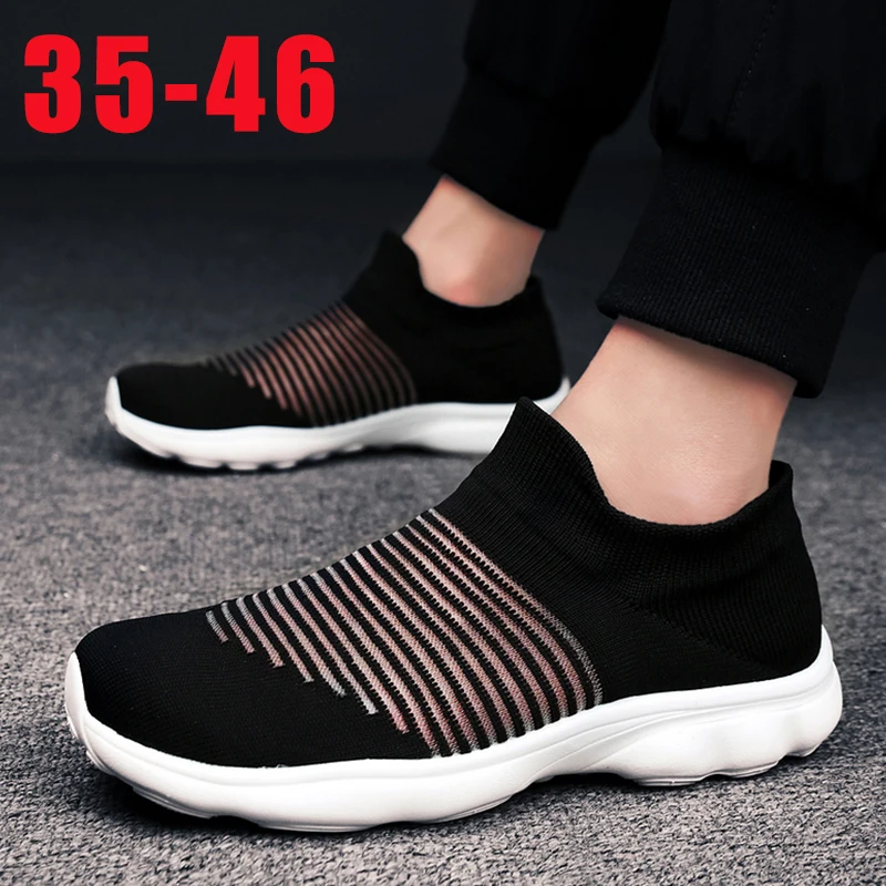 New couples hiking shoes flying woven mesh shoes breathable and lightweight soft soles travel hiking socks shoes for men 45/46