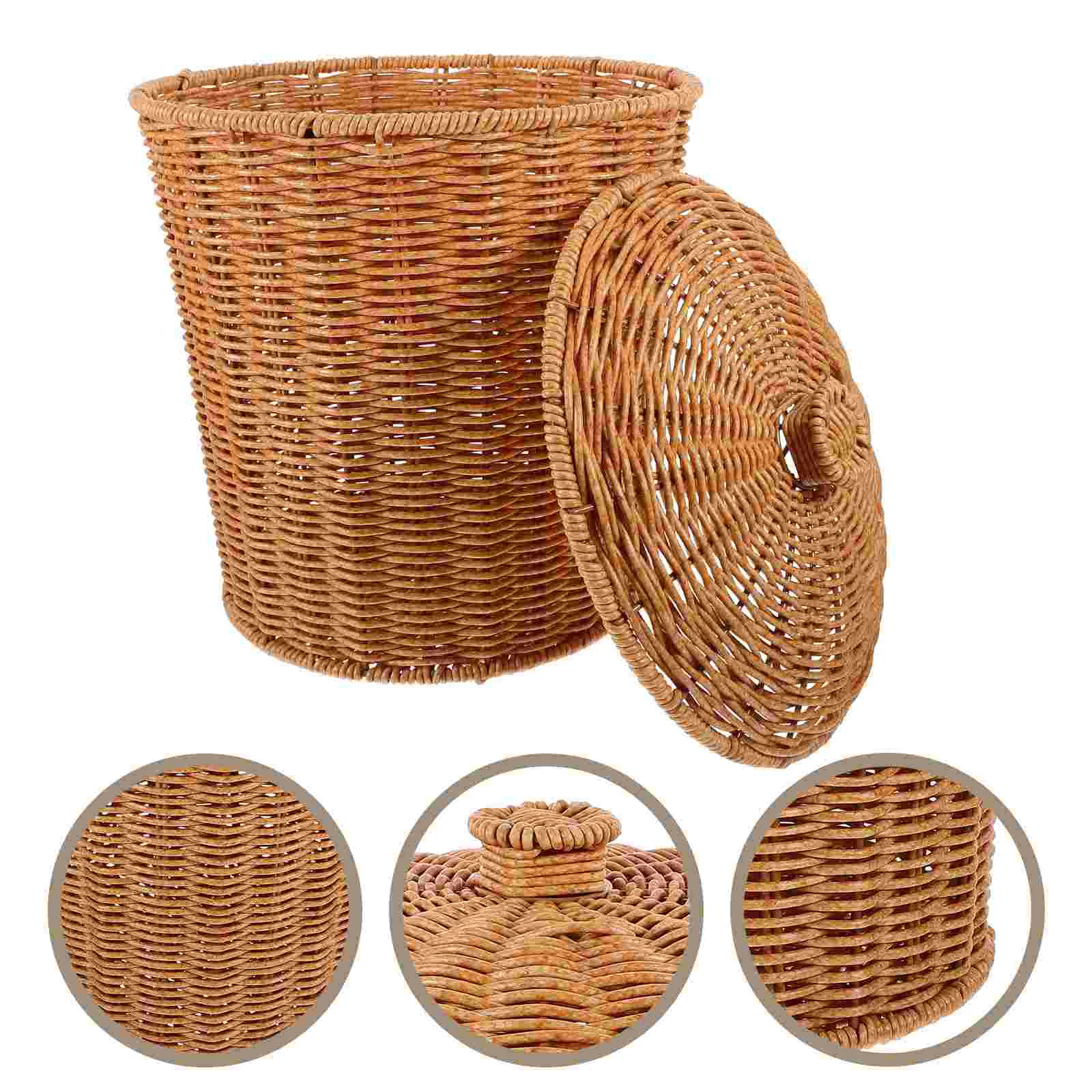 Basket Wicker Storage Storage Baskets Waste Woven Laundry Baskets Rattan Bin White Garbage Hamper Clothes Lid Seagrass Dirty