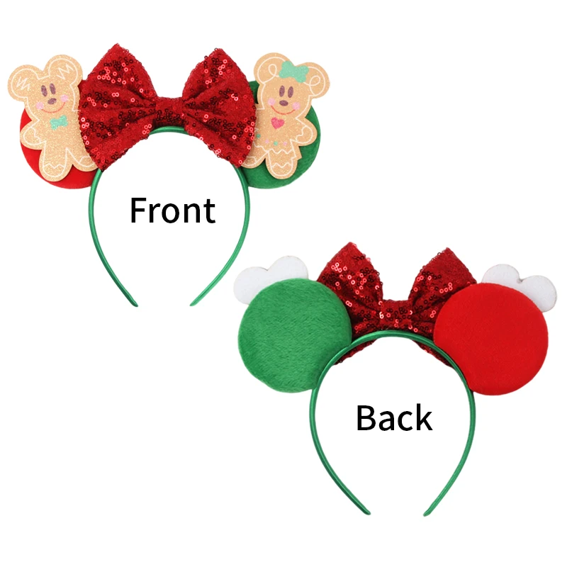 2024 Merry Christmas Mickey Minnie Mouse Ear Headband For Girl Hair Accessories For Women Candy Cane Hairband Kids Xmas Headwear