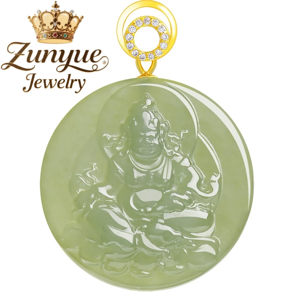 

Natural Old Material Hetian Jade Green Jade Yellow Wealth God Pendant Genuine S925 Silver Inlaid Simple Jade Pendant Necklace