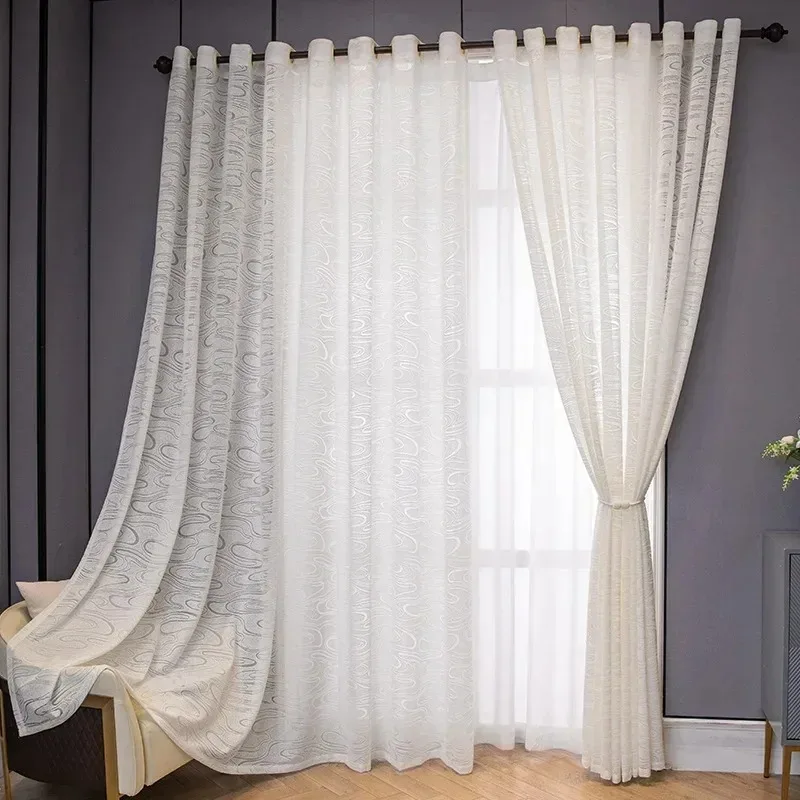 

Custom Size Fashion Luxury Sheer Curtain for Living Dining Room Bedroom Jacquard Window Screen House Decor White Tulle