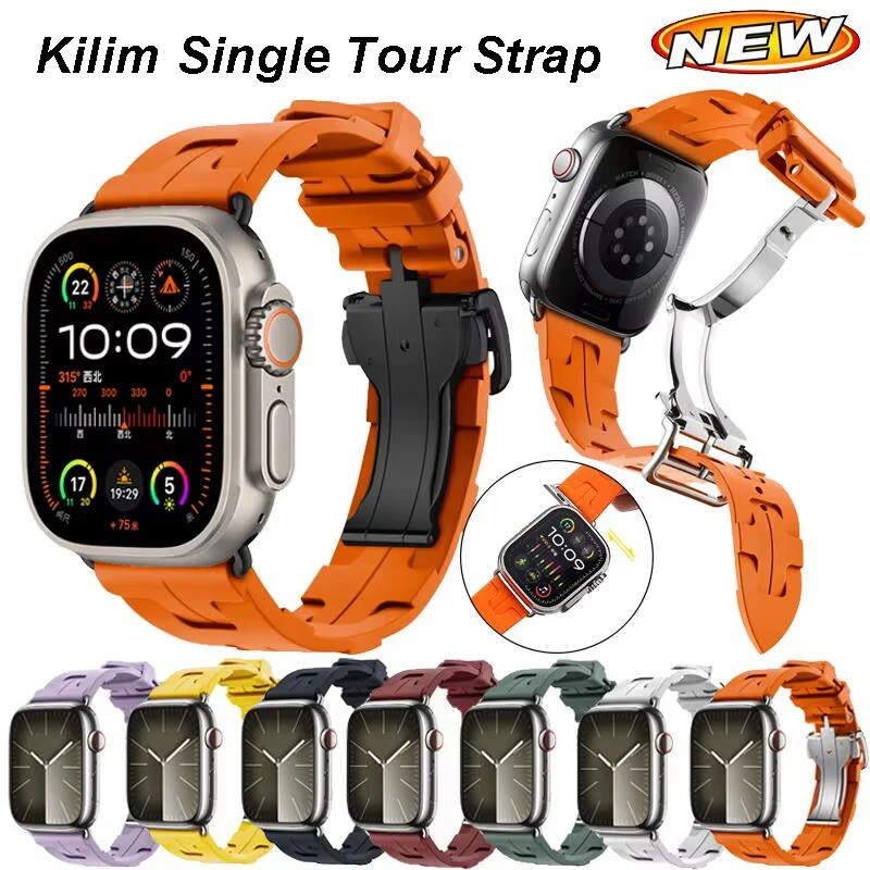 Correa Kilim Single Tour para Apple Watch Band 45mm 44mm 41 38mm hebilla plegable pulsera de silicona iWatch 10 46mm 42mm Ultra 2 49mm