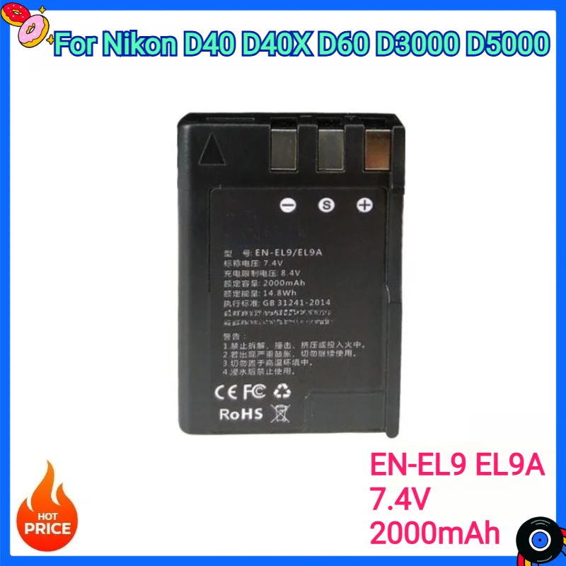 

New Replacement Battery 2000mAh EN EL9 EN EL9A EN-EL9 EL9A ENEL9+ LED Charger MH-23 for Nikon D3000 D5000 D40 D40X D60