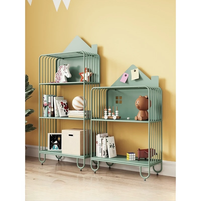 For Storage Rack Large Capacity Floor Bookshelf Wrought Iron Living Room Picture Book Rack Storage Cabinet Two-in-one
