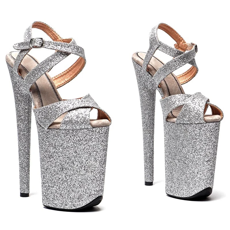 

Peep Toe 23CM/9inches Glitter Upper Plating Platform Sexy High Heels Sandals Pole Dance Shoes 044