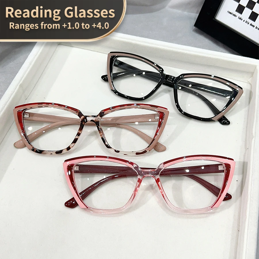 Gafas de Lectura Retro Cat Eye para Hombres y Mujeres - Montura de PC Transparente Vintage, Ampliación de +1.0 a +3.5, Accesorios para Computadora y Laptop