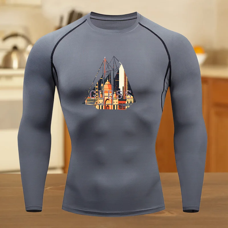 الرجال اللياقة البدنية ملابس رياضية المراهقين تي شيرت التجفيف السريع الجرافيك القمم ضيق التدريب الملابس ضغط الجري كرة السلة الملابس