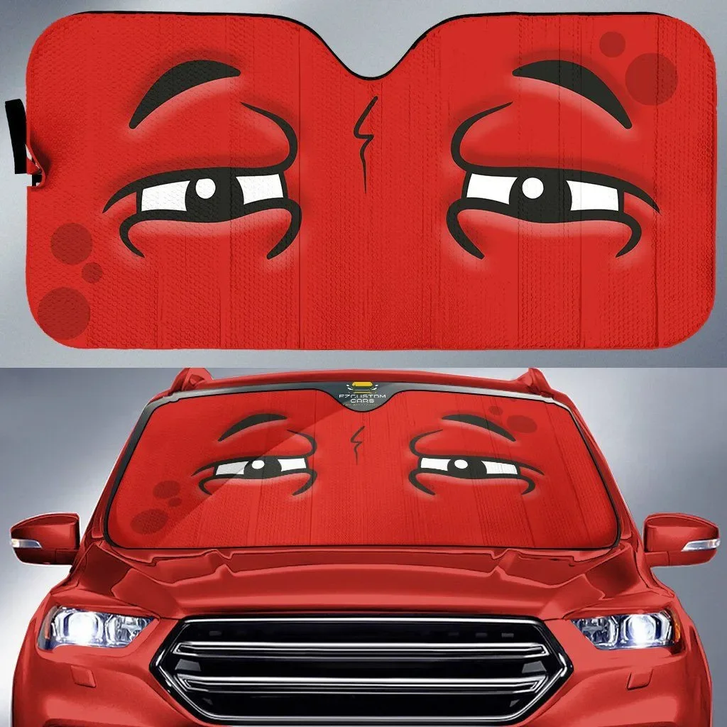 Car Sun Shade Windshield Protect Upset Cartoon Eyes Car Windshield Sun Shade Red Auto Windscreen Shade Car Front Window Cover