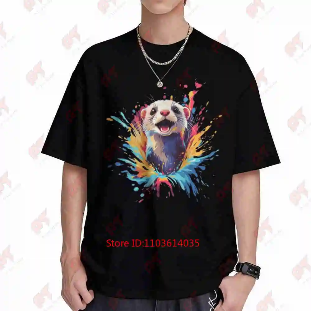 Ferret Splash Paint Watercolor Short Sleeve Tee 100% Cotton T-Shirt