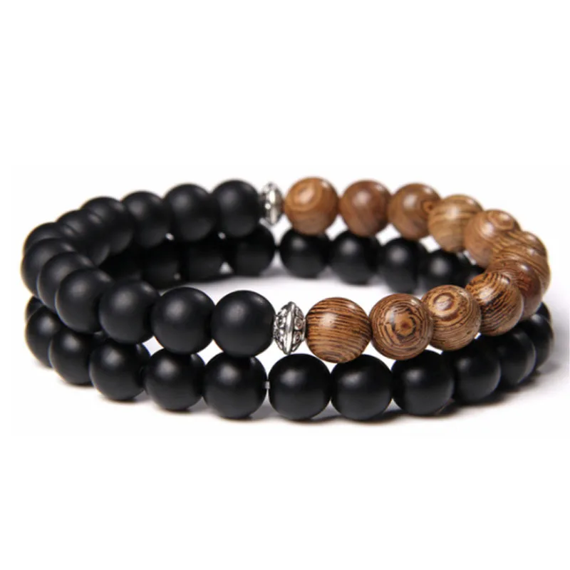 Wooden Beads Bracelet For Men Tiger eye Stone Map Stone Stretch Bracelet Retro Matching Jewelry Gift