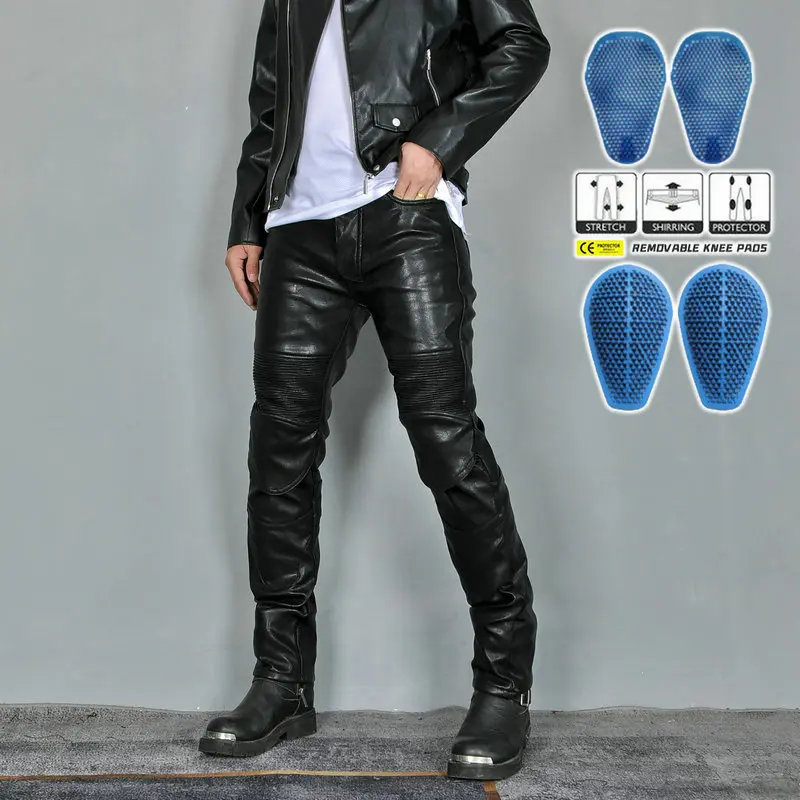 

Men Winter Fleece Lined Motorcycle Pants Windproof Waterproof Retro Biker Leather Pants Anti-fall Riding Trousers with Silicone