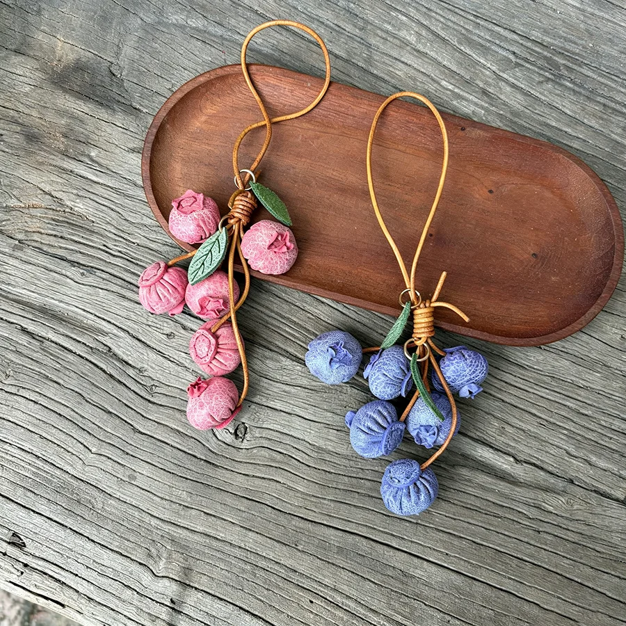 Blueberry Bag Charm Simulation Fruit Genuine Leather Bag Pendant Cute Bag Accessory Handmade Ornament Handbag Decoration