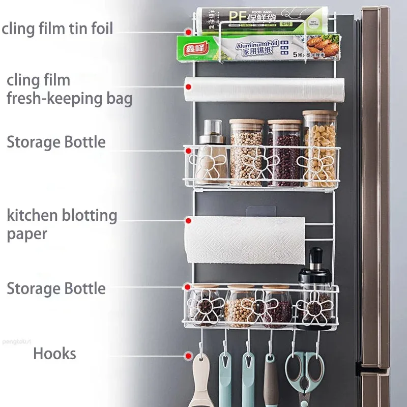 Kitchen Organizer Side Shelf Fridge Wall Hanger Storage Rack Bottle Refrigerator Shelf Spice Organizer Kitchen Storage Gadgets