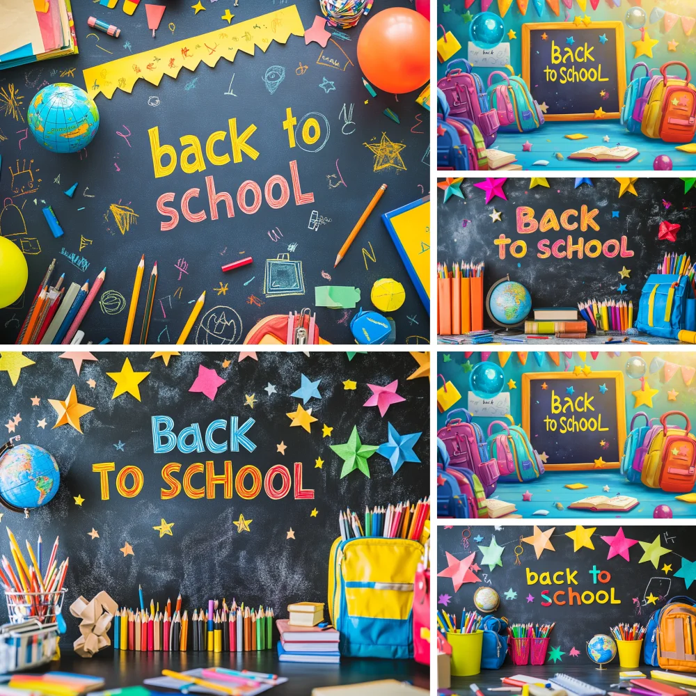 

Back To School Photography Background Blackboard Child Student Photo Backdrop Pencil Book Globe Decoration Party Banner