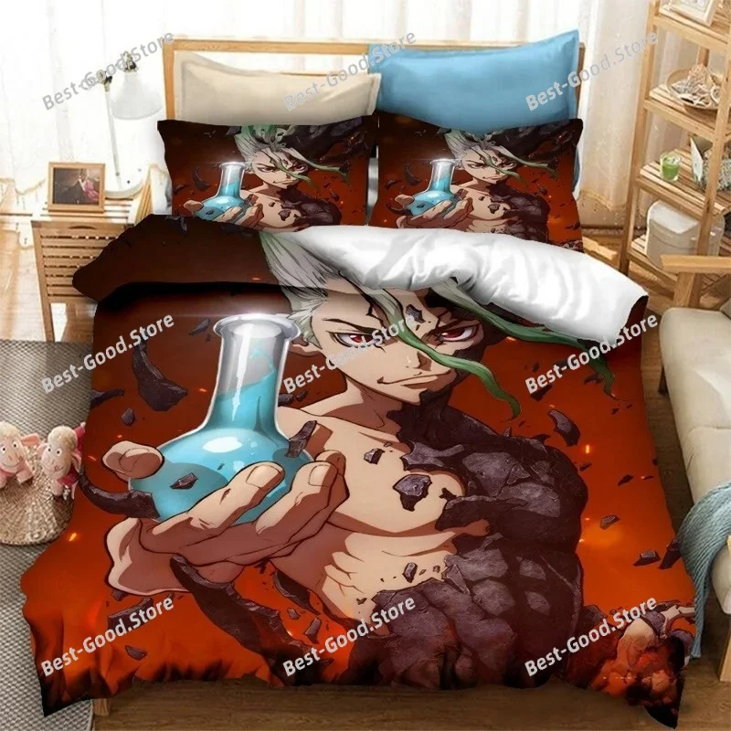 New Anime Dr.STONE 3D Print Bedding Set Duvet Covers Pillowcases 3 Piece Comforter Bedding Sets Bedclothes  Duvet cover Sets