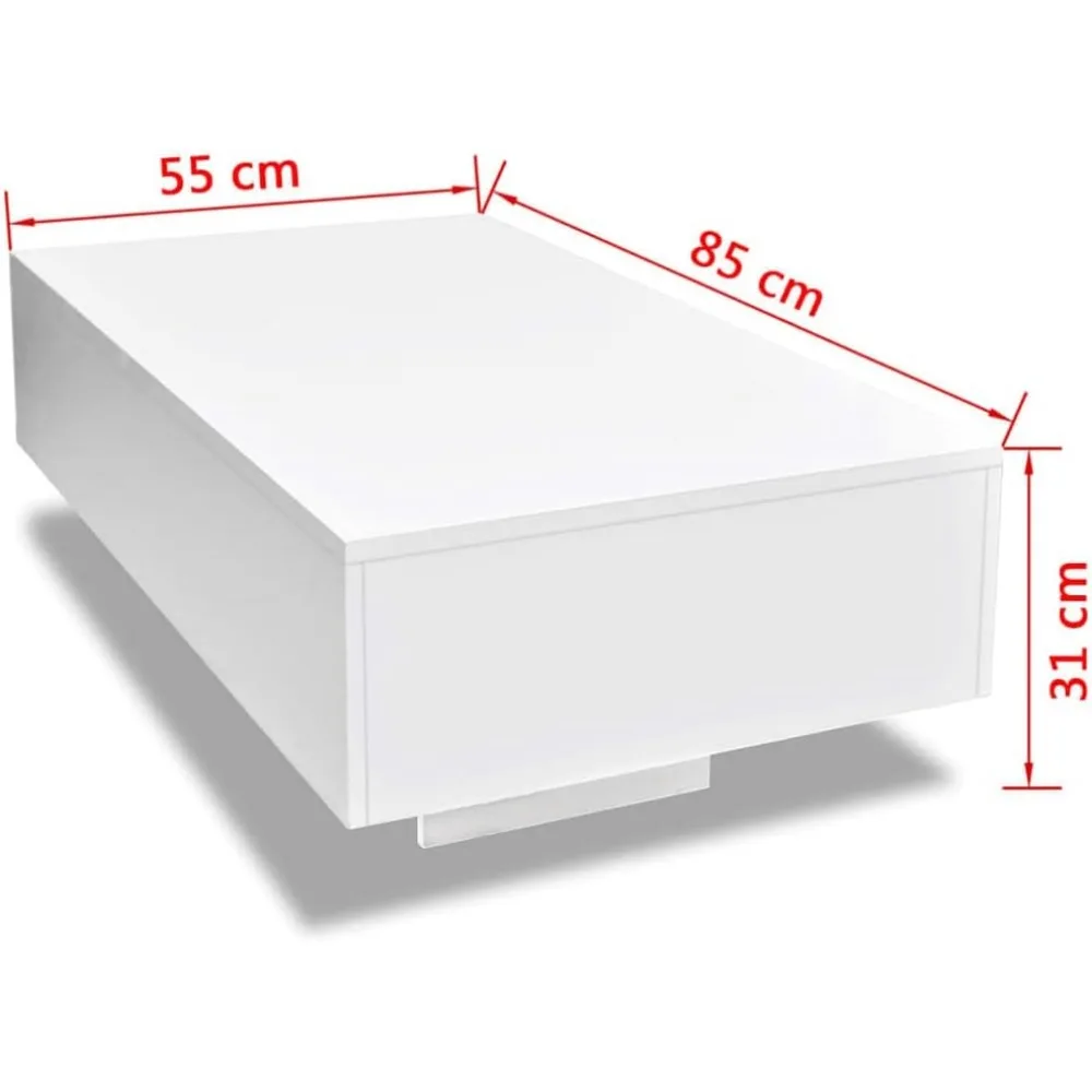 Rectangular Coffee Table High Gloss White Modern Rectangle Living Room Table, Rectangular Tea Table,Center Table for Living Room