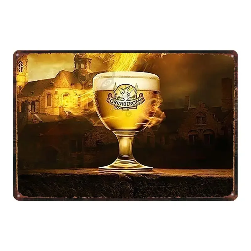 Belgian Beer Vintage  Metal Grimbergen  Zinne Bir Plates For Wall Bar Home Pub Art Kitchen Coffee  Decor 30X20CM DU-8307A