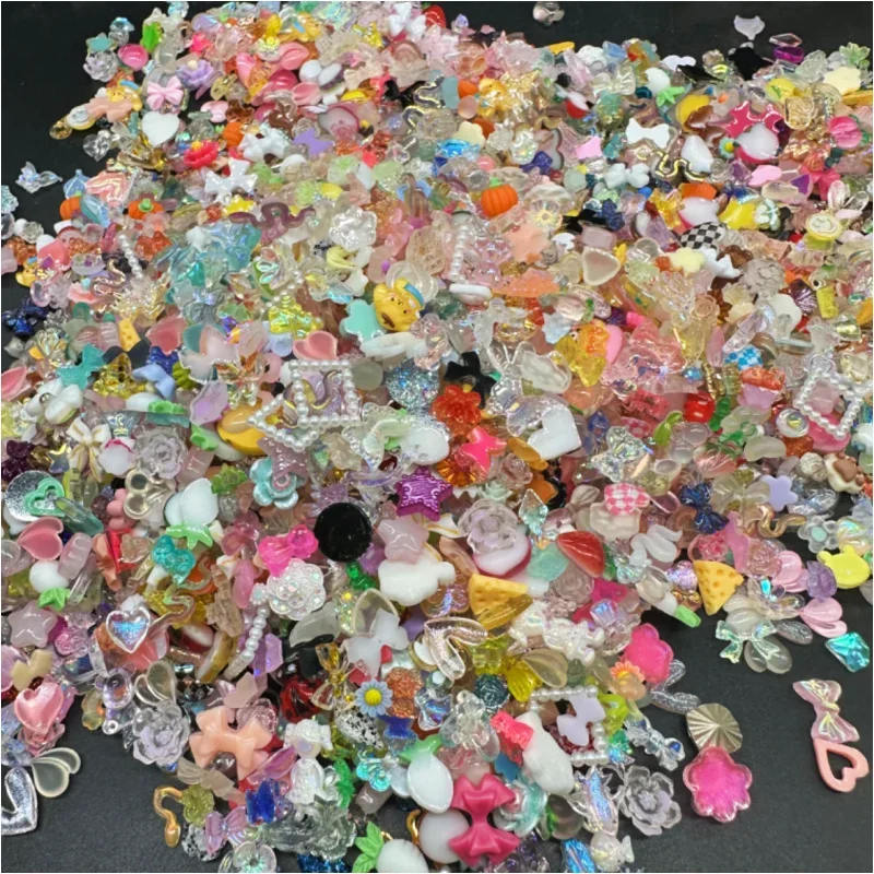 50pcs Mixed 3D Resin Nail Charms Kawaii Accessories 3D Colorful Flower Bow Tie Heart Manicure Jewelry Nail Art Decorations Parts