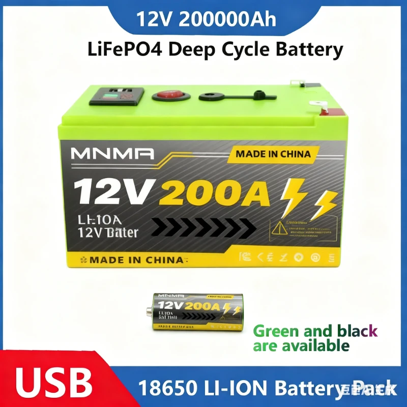 

LiFePO4 Deep Cycle Lithium Battery 12V 200Ah, 4000+ Cycles Rechargeable Battery for Solar/Wind Power,Small UPS,Lighting,and More